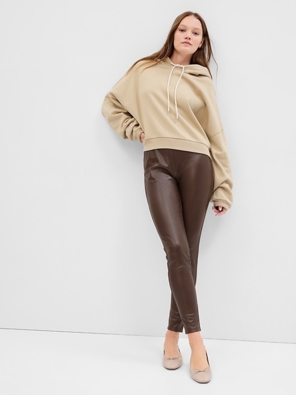 NWT - Gap Vegan-Leather Ponte Leggings in Woodsy Brown - Size XS